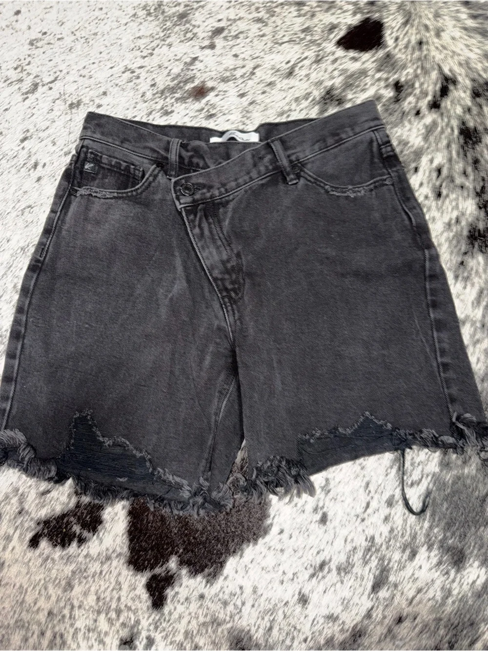 KanCan Washed Black Frayed Hem Denim Shorts